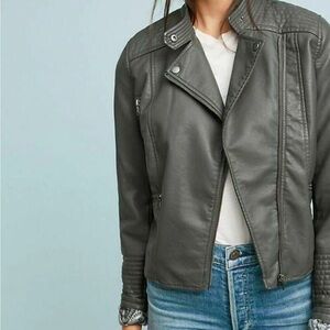 Anthropologie Moto Crop Jacket Womens XS Charcoal Gray Vegan Faux Leather
